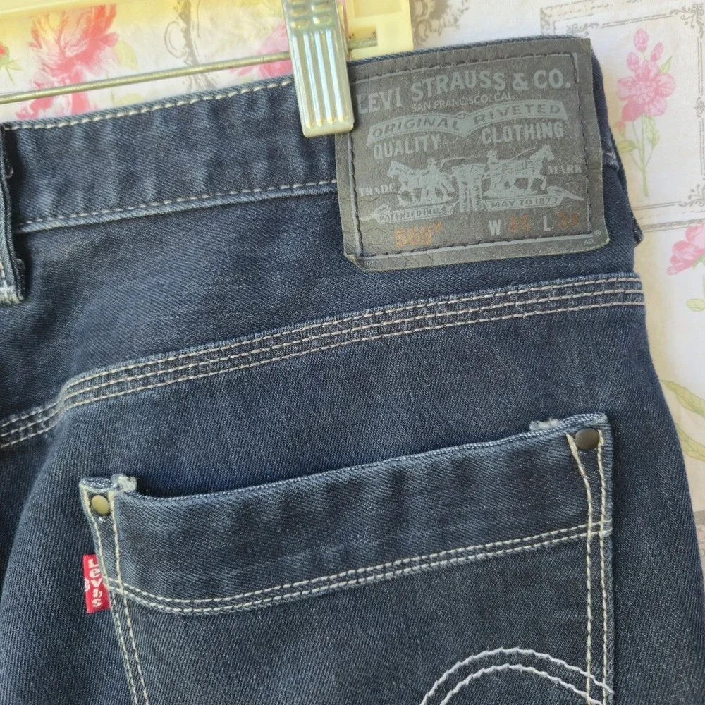 Levi's 569 Loose Straight Jeans 36x34 Black Faded Distressed Y2K Baggy Denim